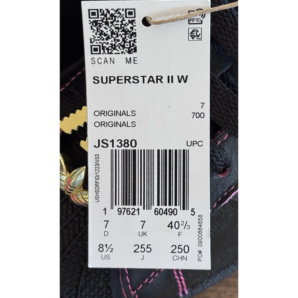 Women’s Size 8.5 Adidas Superstar II Black Pink Gold JS1380 Shell Toe New In Box - Picture 9 of 10
